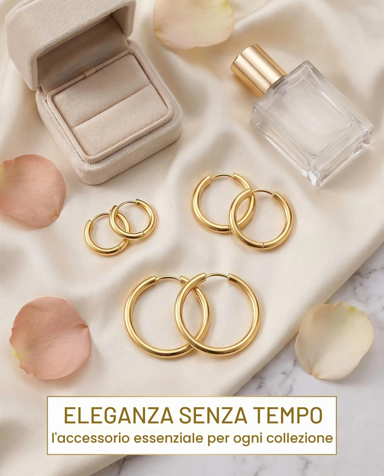 YIPFEN Orecchini a Cerchio 3 Paia Set Oro 18K (3 Misure) Ipoallergenici, Leggeri. Versatili per Donna Uomo, Ideali Regalo. - immagine 6