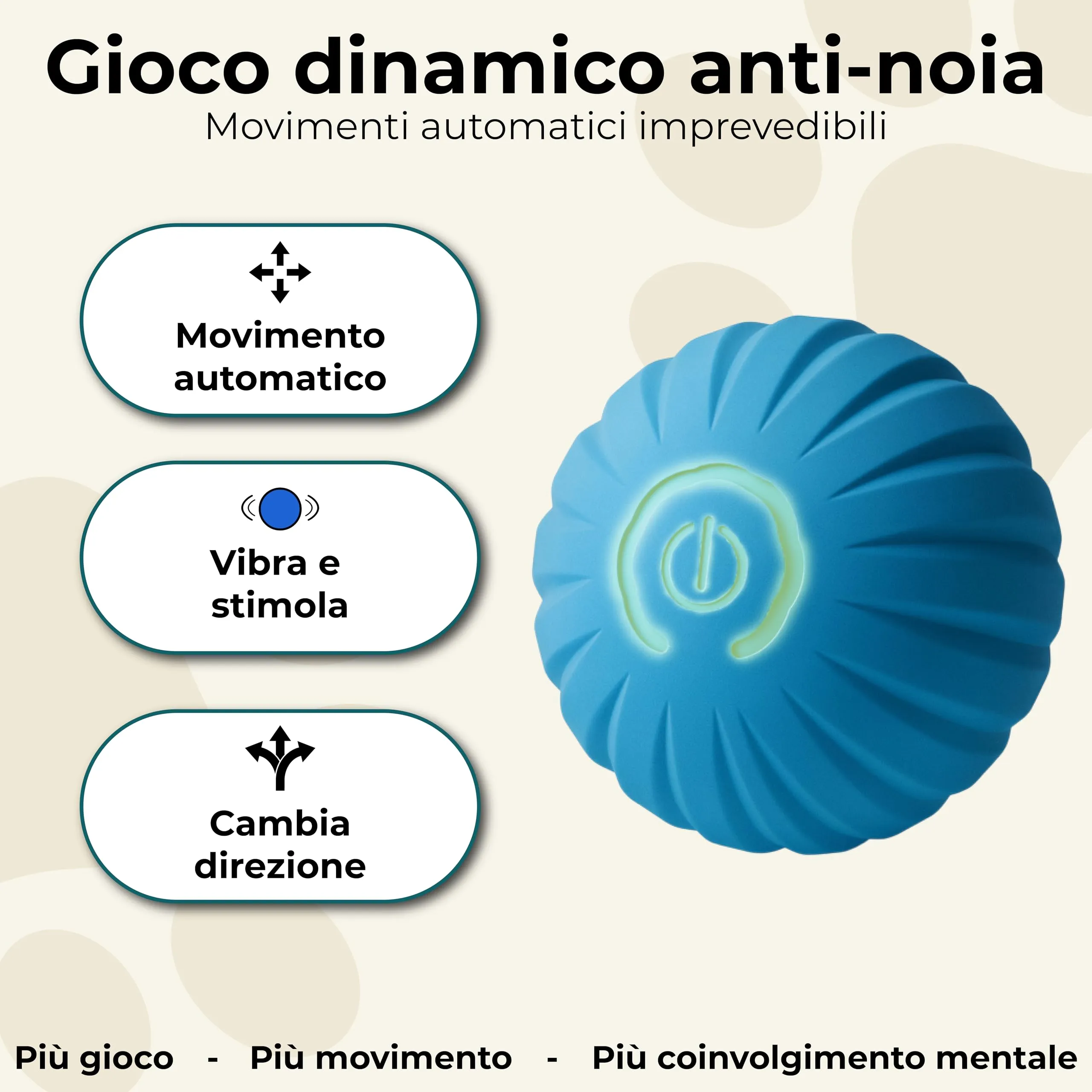 musapet GIOCHI INTERATTIVI PER CANI – Pallina per Cani a Movimento Automatico con LED, Ricaricabile USB-C – Gioco Anti-Noia per Cani fino a 15 kg (NON per Masticatori Forti) - immagine 2