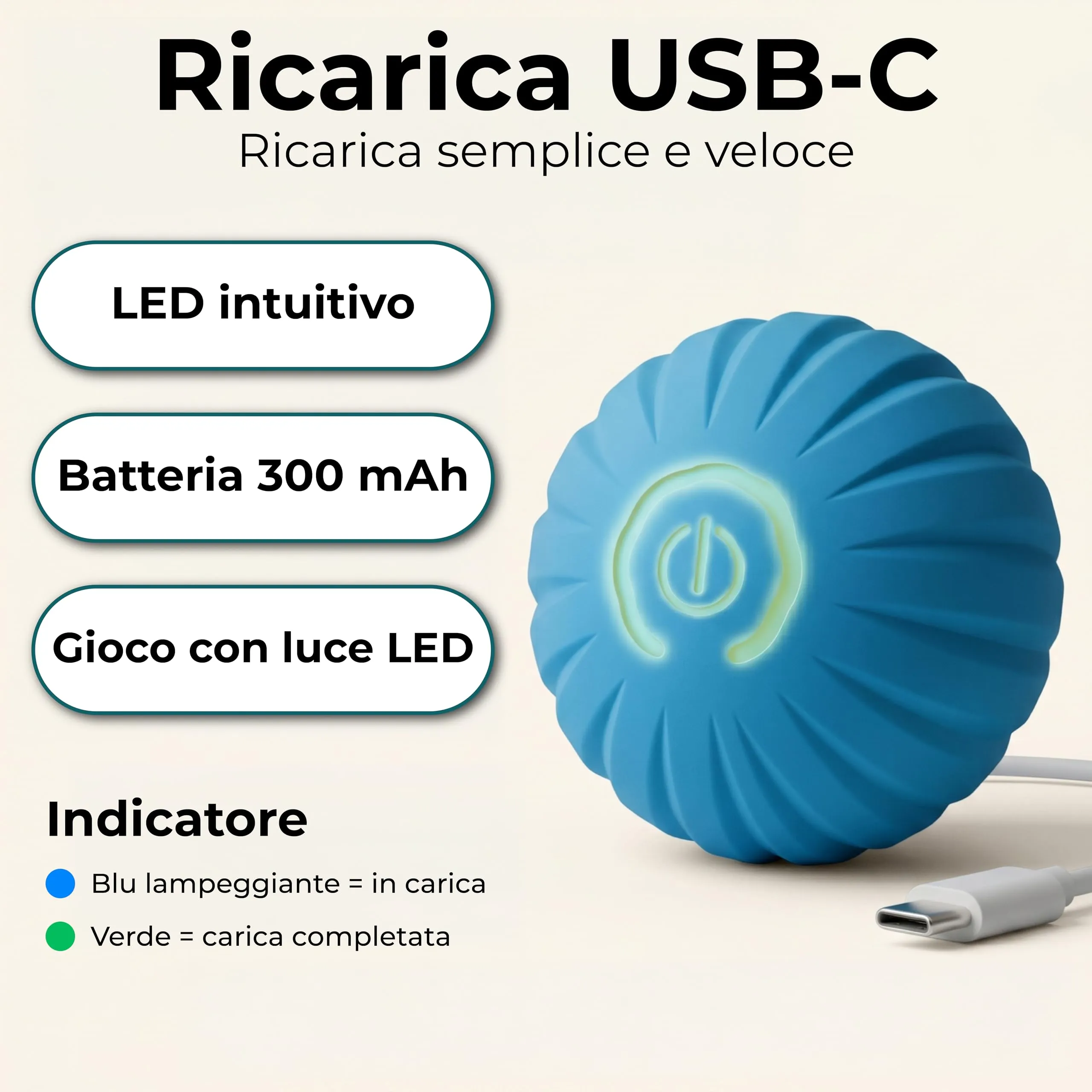 musapet GIOCHI INTERATTIVI PER CANI – Pallina per Cani a Movimento Automatico con LED, Ricaricabile USB-C – Gioco Anti-Noia per Cani fino a 15 kg (NON per Masticatori Forti) - immagine 5