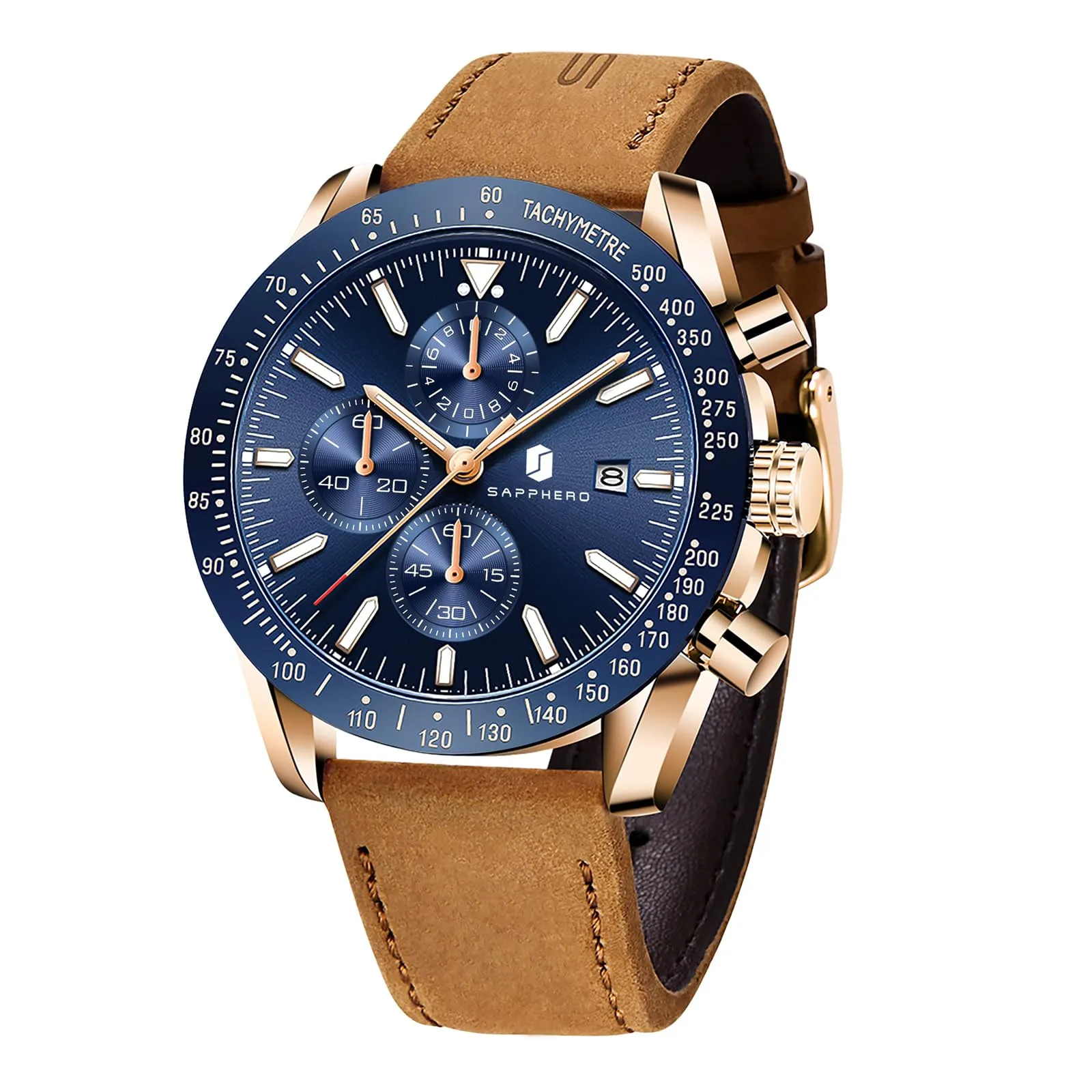 BY BENYAR Orologi da Uomo Analogico al Quarzo Cronografo Impermeabile Orologi da Uomo Business Casual Moda Classica Designer Elegante Orologio con Calendario Pelle, Cinghia - immagine 1