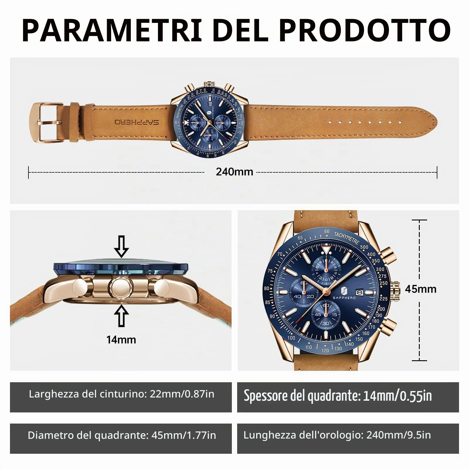 BY BENYAR Orologi da Uomo Analogico al Quarzo Cronografo Impermeabile Orologi da Uomo Business Casual Moda Classica Designer Elegante Orologio con Calendario Pelle, Cinghia - immagine 6