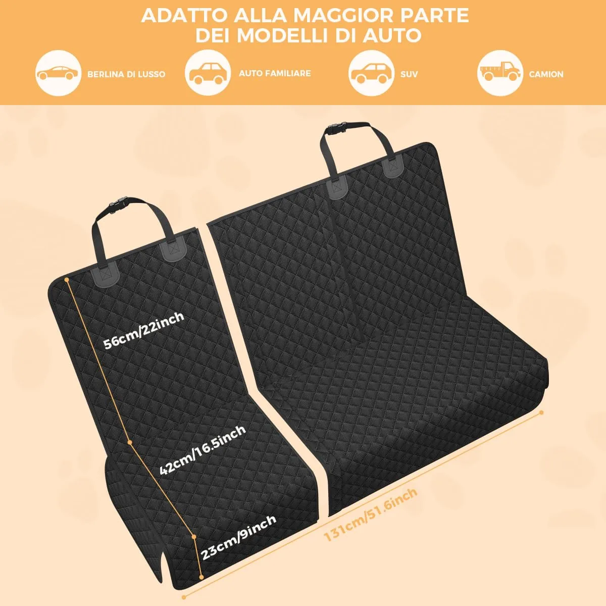 BMaoBBo Coperta per cani per sedile posteriore dell'auto, antiscivolo, impermeabile, 131 x 45 cm, antigraffio, compatibile con la maggior parte delle auto, SUV e camion - immagine 4