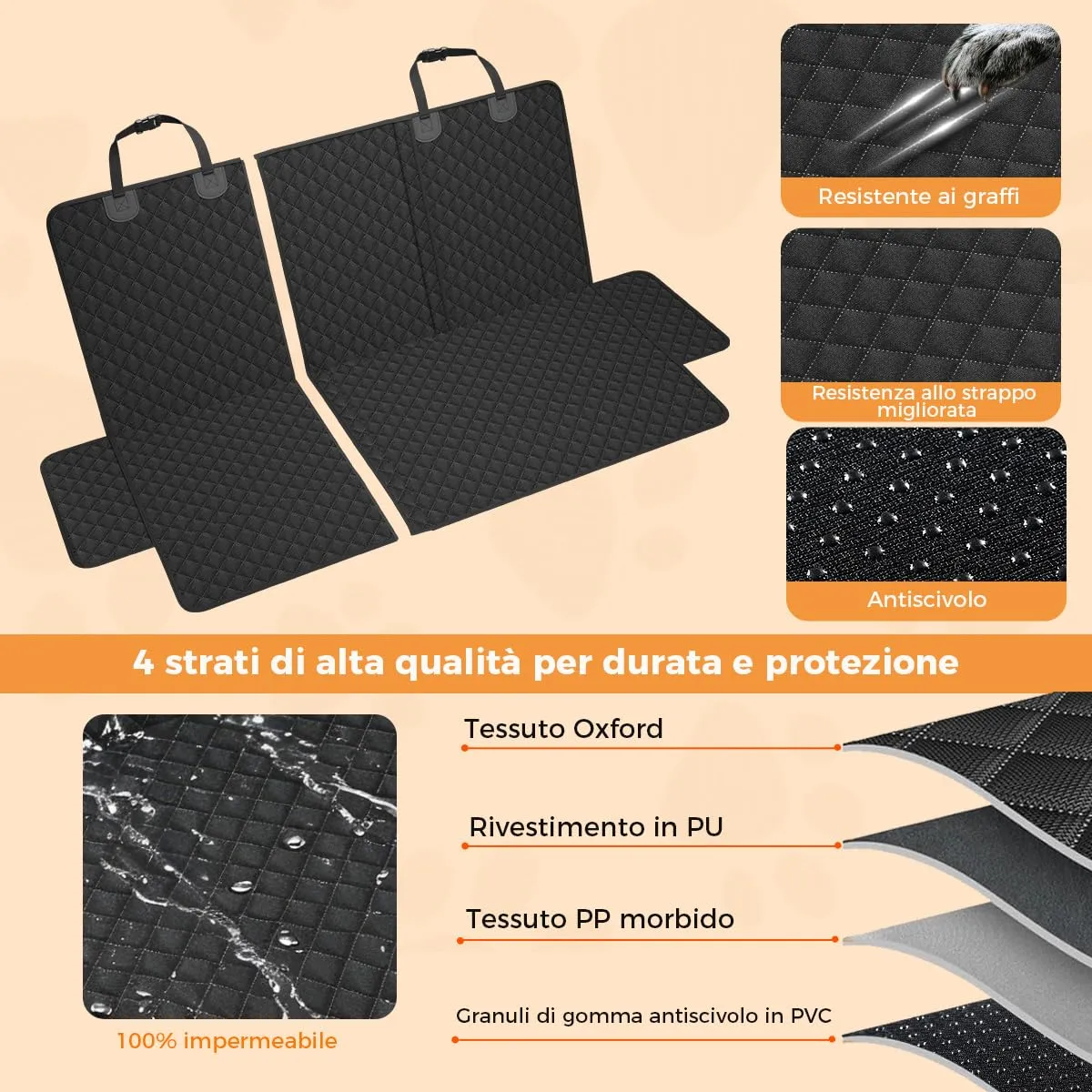 BMaoBBo Coperta per cani per sedile posteriore dell'auto, antiscivolo, impermeabile, 131 x 45 cm, antigraffio, compatibile con la maggior parte delle auto, SUV e camion - immagine 5