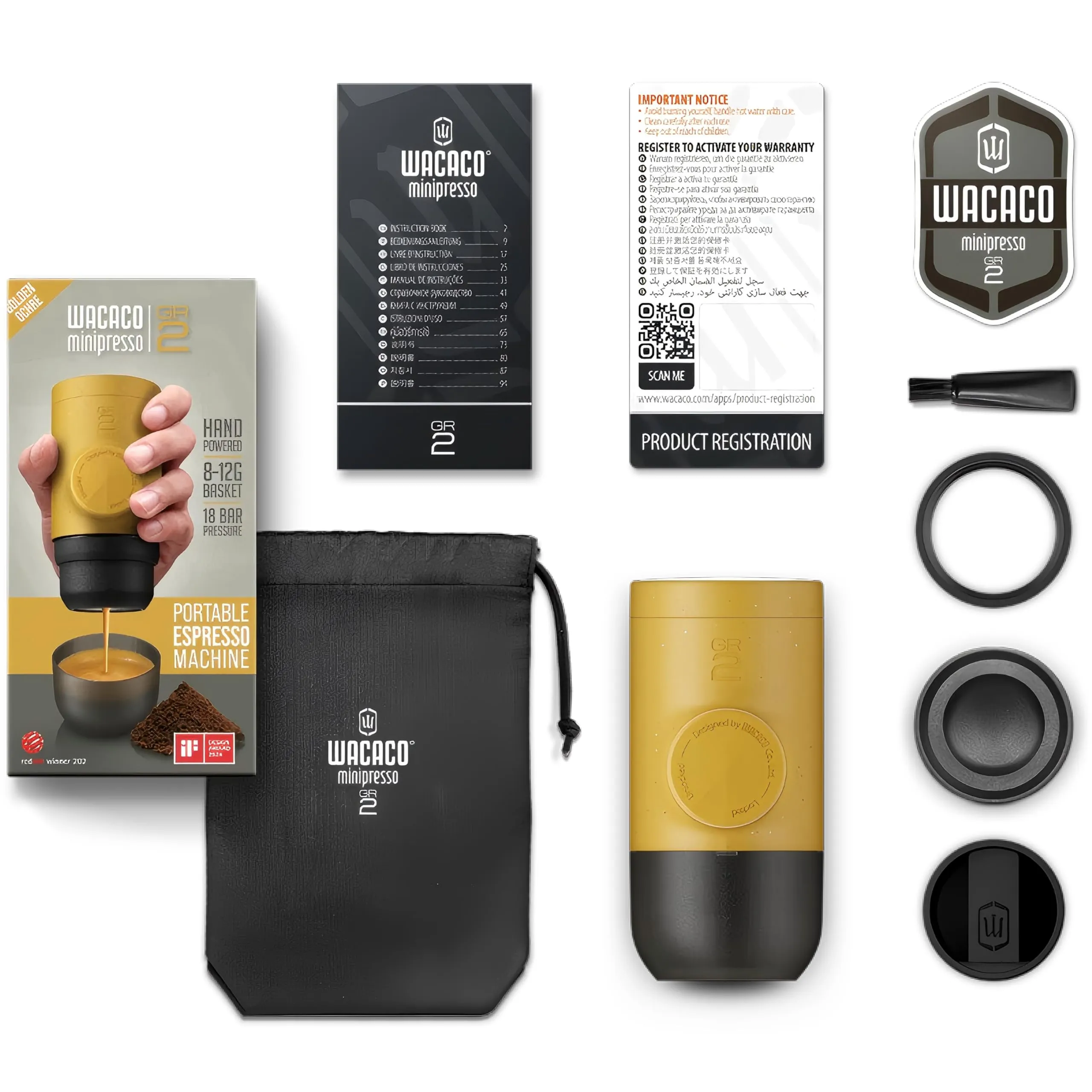 WACACO Minipresso GR2 Macchina caffe, A azionamento manuale, Golden Ochre - immagine 6