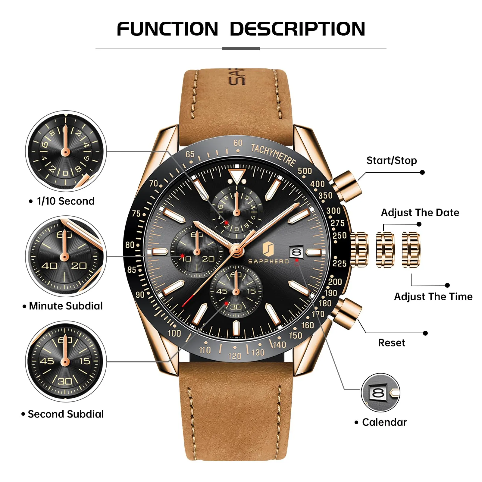 BENYAR - Orologio da polso da uomo, cronografo analogico impermeabile luminoso, data, orologio da polso da uomo per affari, casual, designer, orologi eleganti, regalo per uomo - immagine 7