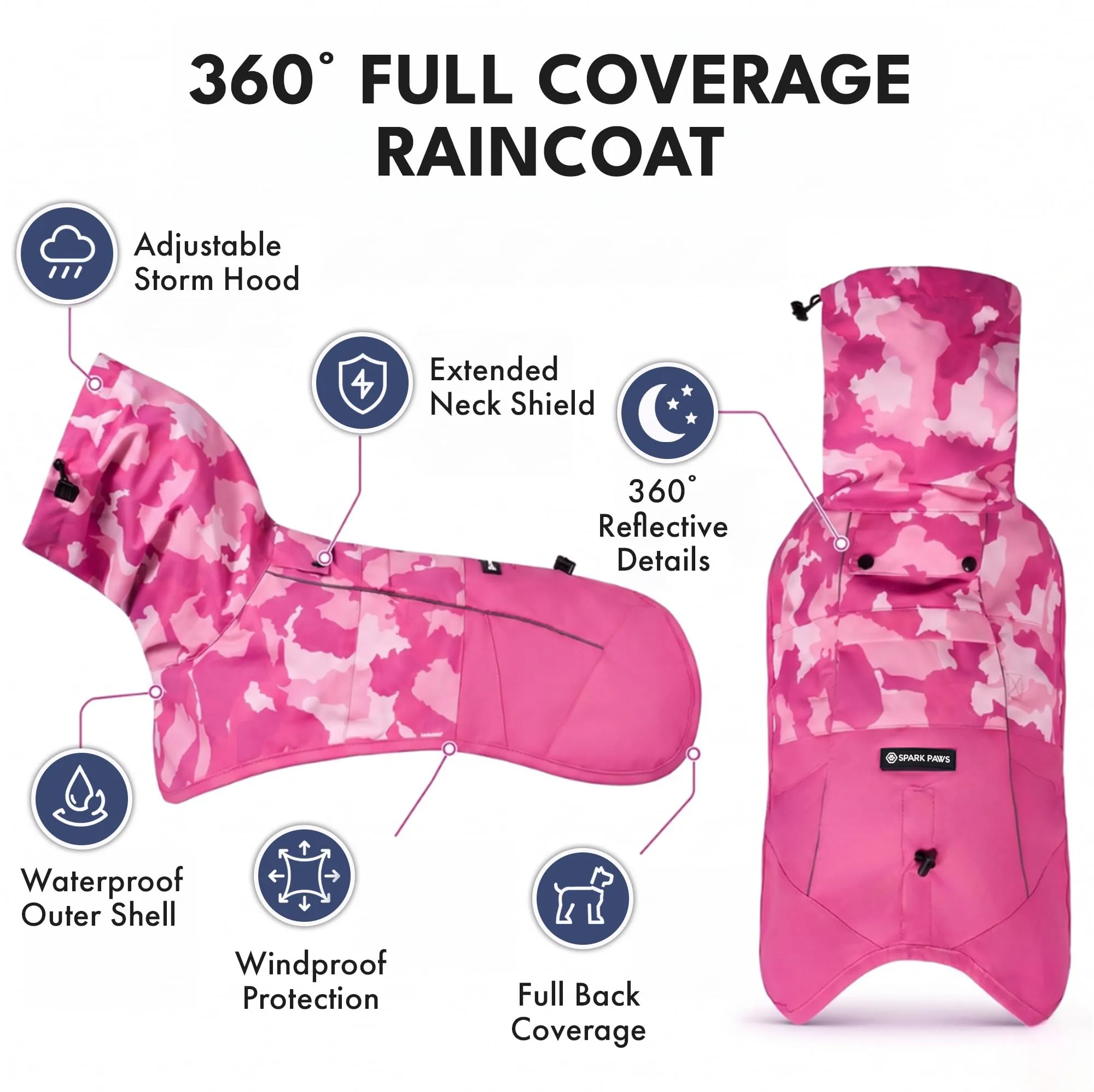Spark Paws Impermeabile per cani, impermeabile con cappuccio, copertura completa - immagine 2