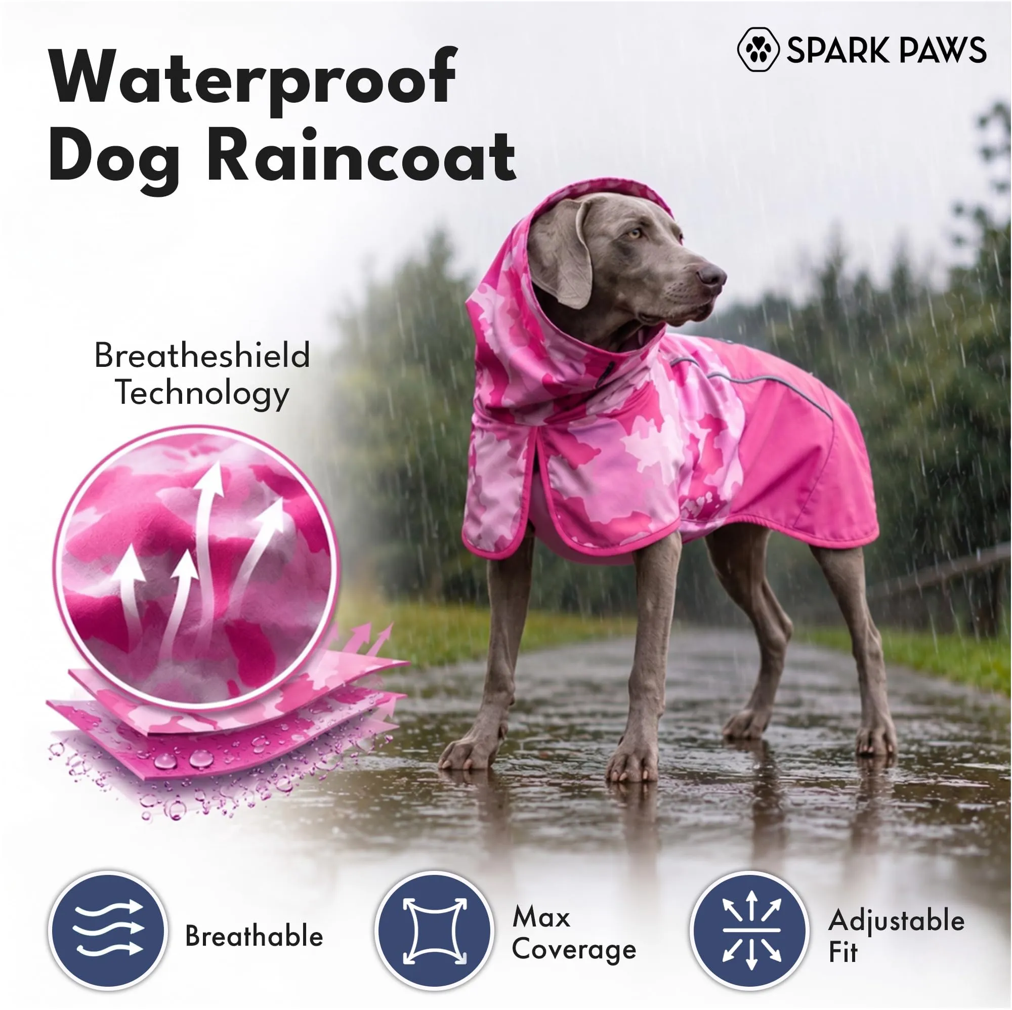Spark Paws Impermeabile per cani, impermeabile con cappuccio, copertura completa - immagine 4