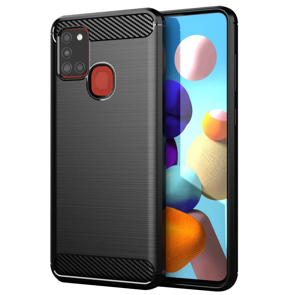 Custodia per Samsung Galaxy A21s A217, Techsuit, Carbonio, Nera - immagine 1