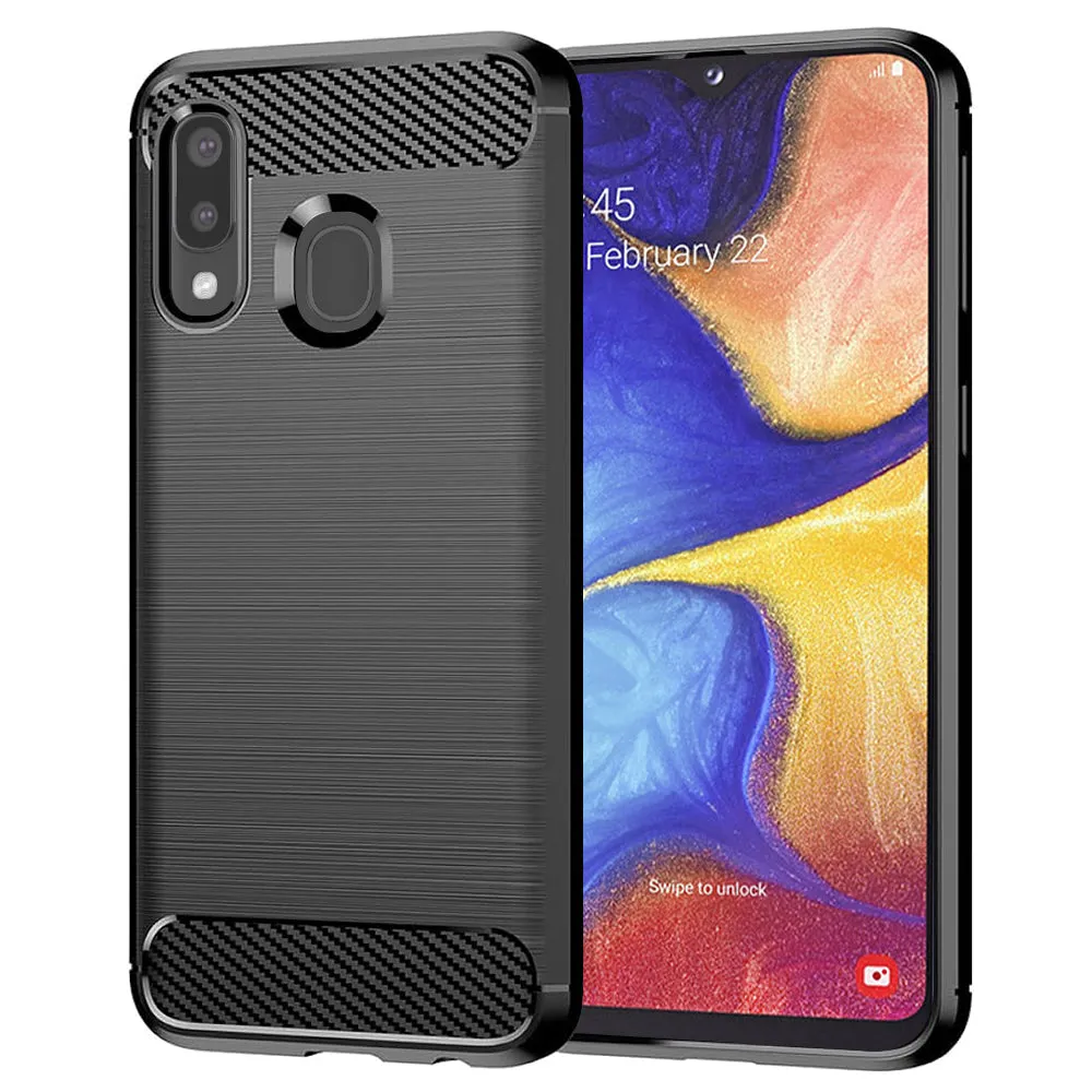 Custodia per Samsung Galaxy A20e A202, Techsuit, Carbonio, Nera - immagine 1