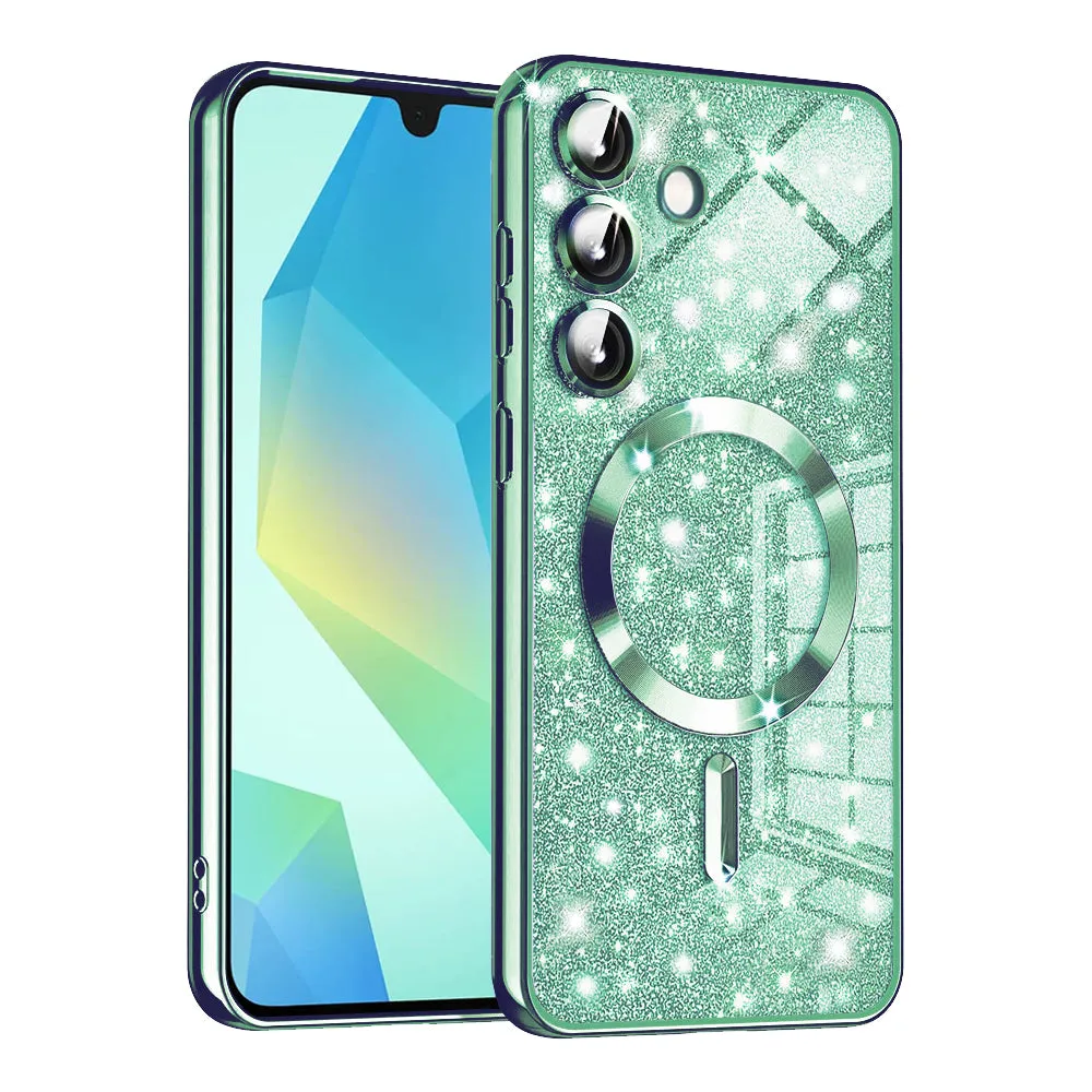 Custodia MagSafe per Samsung Galaxy A16 5G A166 / A16 4G A165, Techsuit, Luxury Glitter, Verde Chiaro - immagine 1