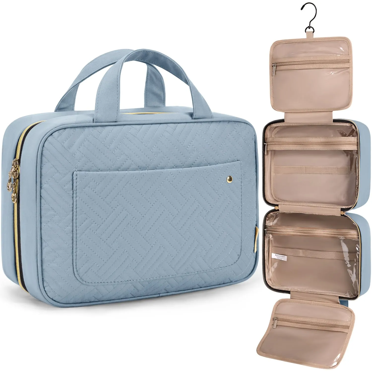 BAGSMART Beauty case da donna, da appendere, impermeabile, blu trasparente, L, Classico - immagine 1