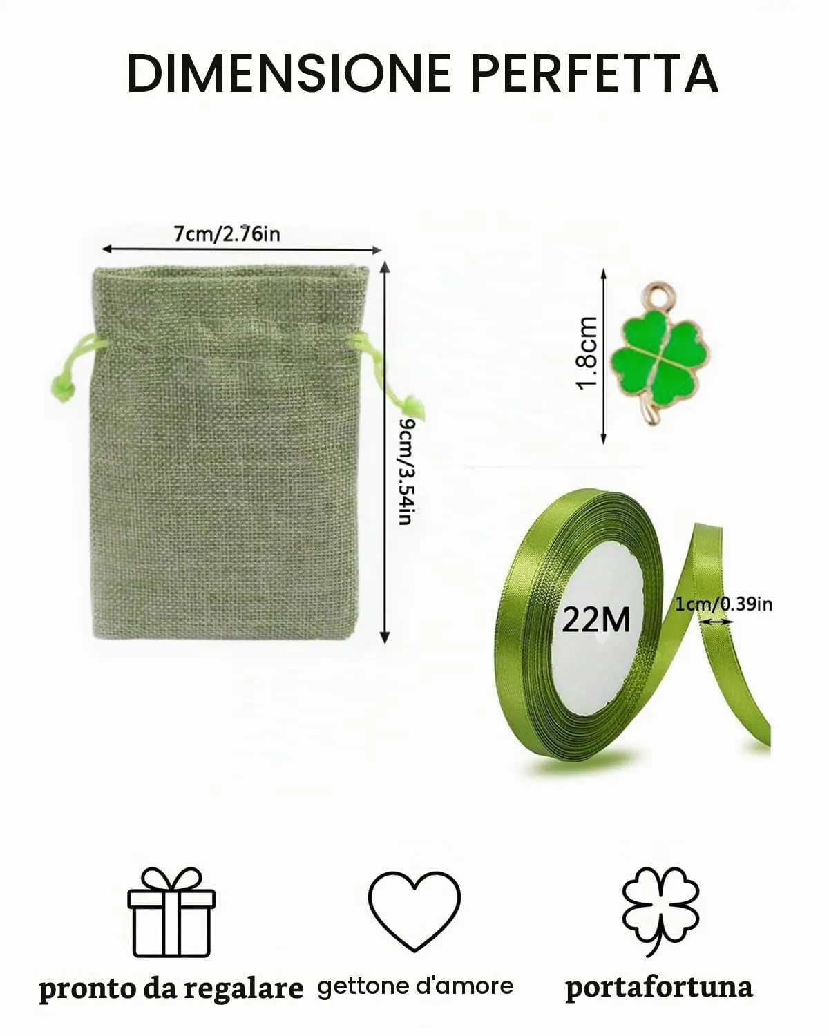 HAPZUR 30 Sacchetti Portaconfetti Verdi con Nastro e Ciondoli Trifoglio. Perfetti per Bomboniere Fai da Te: Matrimonio, Battesimo, Comunione, Compleanno - immagine 5