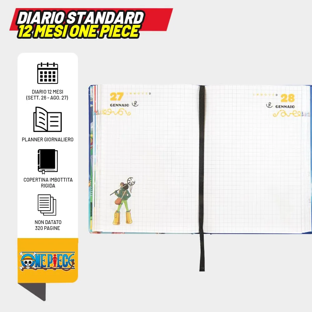 ONE PIECE - Diario Scuola Ufficiale One Piece, Diario Scolastico 12 Mesi, Ideale per la Scuola Elementare, Copertina Imbottita e 320 Pagine Interne Stampate a Colori, Idea Regalo Bambini, 13x17,8H - immagine 3