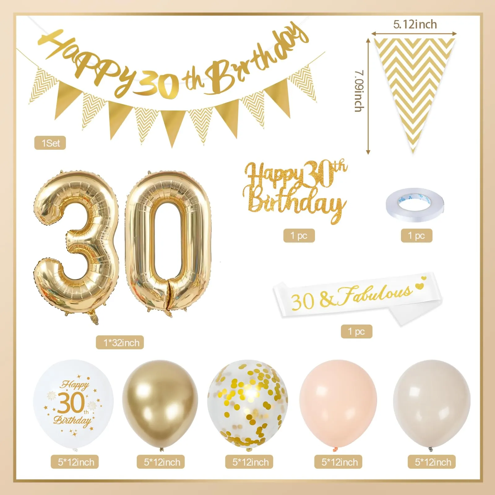 Palloncini 30 Anni Compleanno Sabbia Bianco Oro, Decorazioni Compleanno 30 Anni Donna Uomo con Palloncini Compleanno Numero 30, Striscione Happy 30th Birthday, Torta Decorazione, Festoni - immagine 3