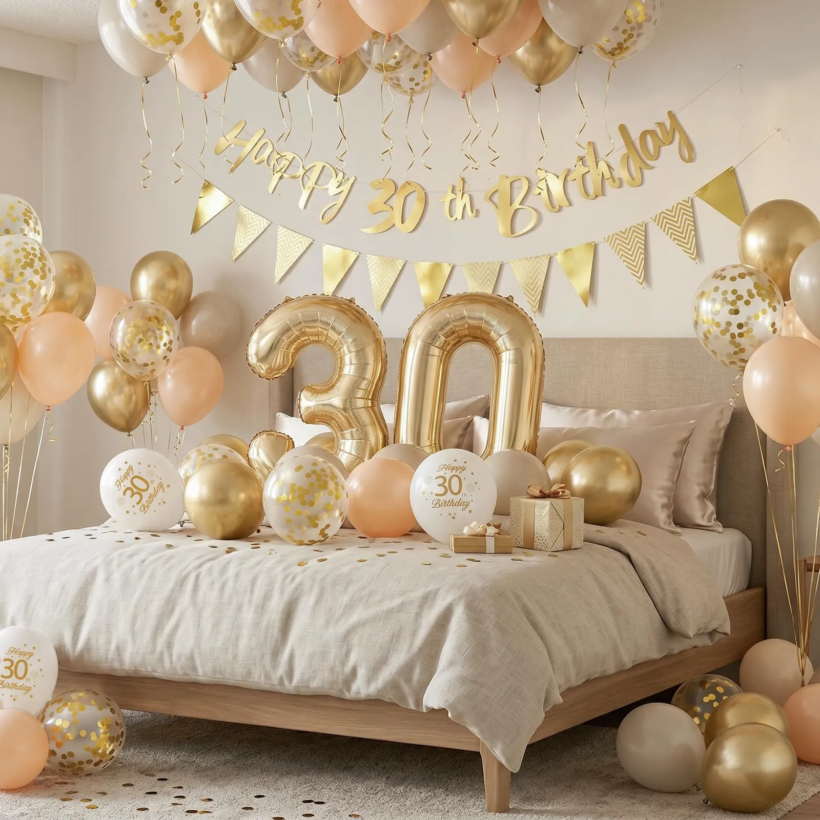 Palloncini 30 Anni Compleanno Sabbia Bianco Oro, Decorazioni Compleanno 30 Anni Donna Uomo con Palloncini Compleanno Numero 30, Striscione Happy 30th Birthday, Torta Decorazione, Festoni - immagine 4