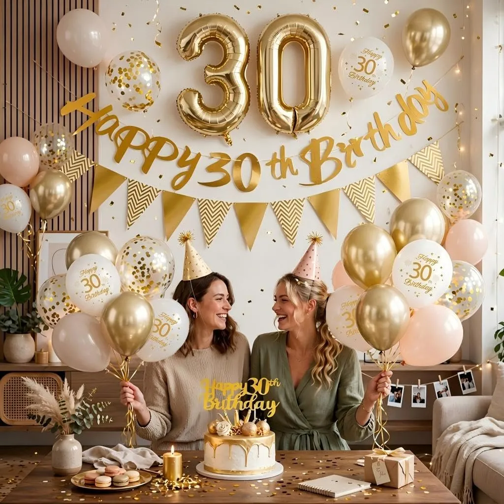 Palloncini 30 Anni Compleanno Sabbia Bianco Oro, Decorazioni Compleanno 30 Anni Donna Uomo con Palloncini Compleanno Numero 30, Striscione Happy 30th Birthday, Torta Decorazione, Festoni - immagine 5