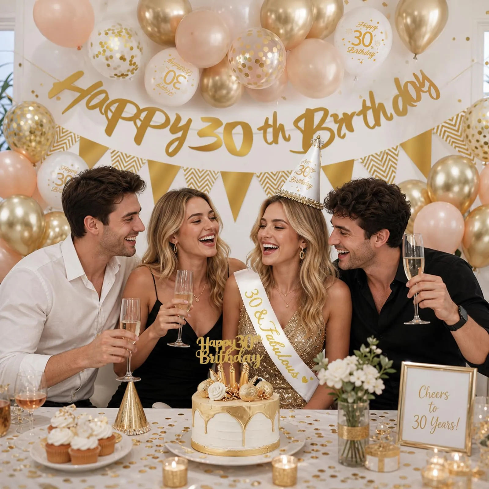 Palloncini 30 Anni Compleanno Sabbia Bianco Oro, Decorazioni Compleanno 30 Anni Donna Uomo con Palloncini Compleanno Numero 30, Striscione Happy 30th Birthday, Torta Decorazione, Festoni - immagine 6