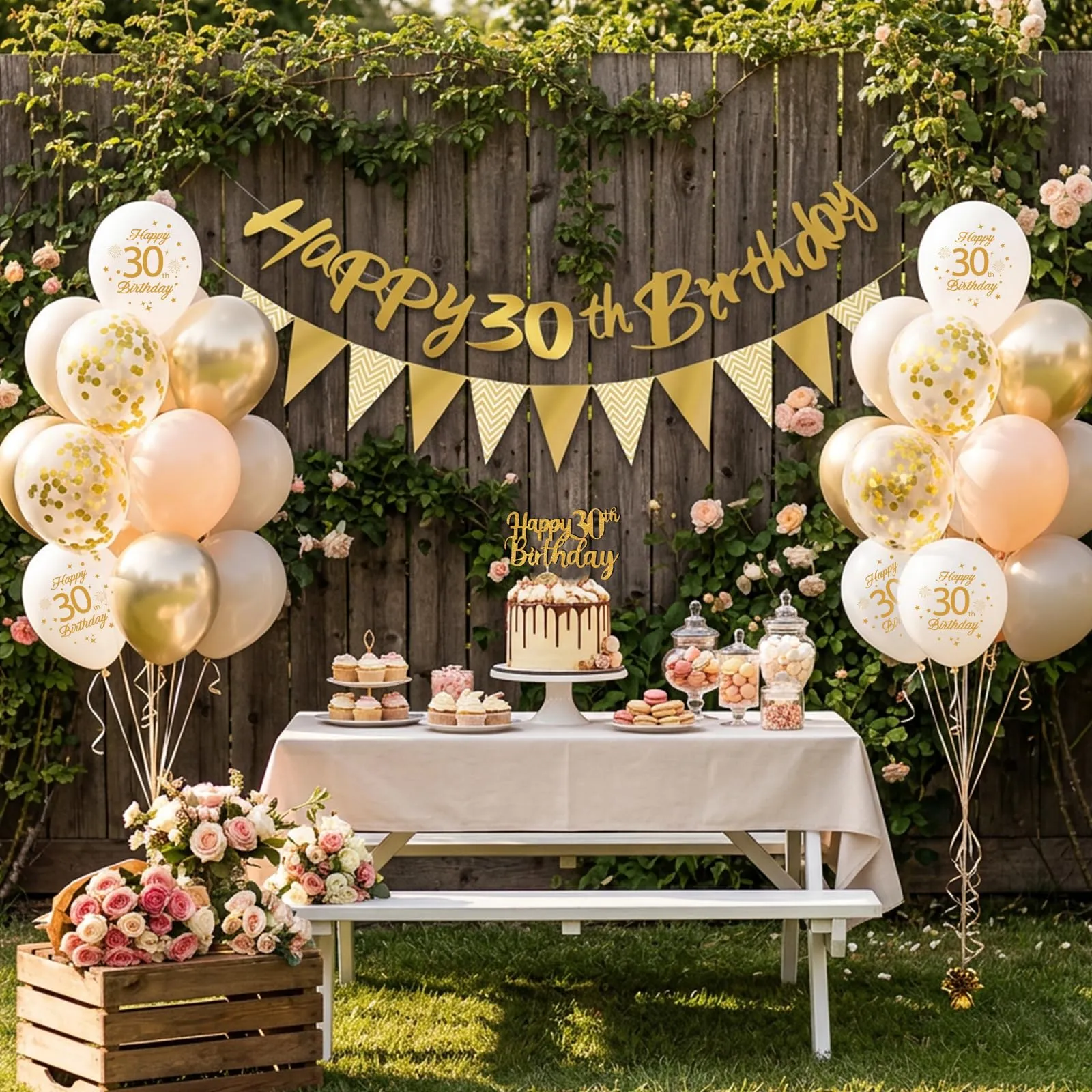 Palloncini 30 Anni Compleanno Sabbia Bianco Oro, Decorazioni Compleanno 30 Anni Donna Uomo con Palloncini Compleanno Numero 30, Striscione Happy 30th Birthday, Torta Decorazione, Festoni - immagine 7