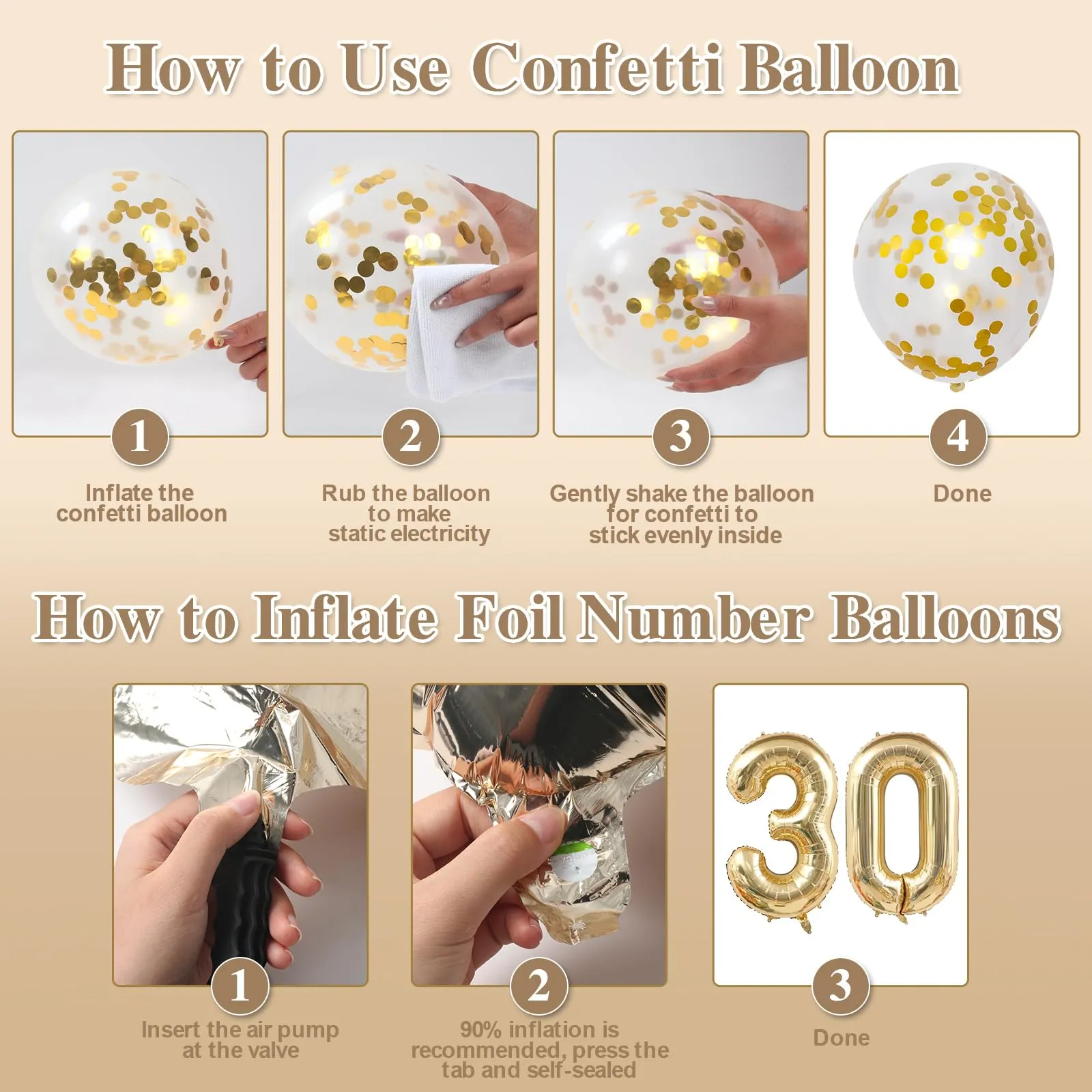 Palloncini 30 Anni Compleanno Sabbia Bianco Oro, Decorazioni Compleanno 30 Anni Donna Uomo con Palloncini Compleanno Numero 30, Striscione Happy 30th Birthday, Torta Decorazione, Festoni - immagine 8
