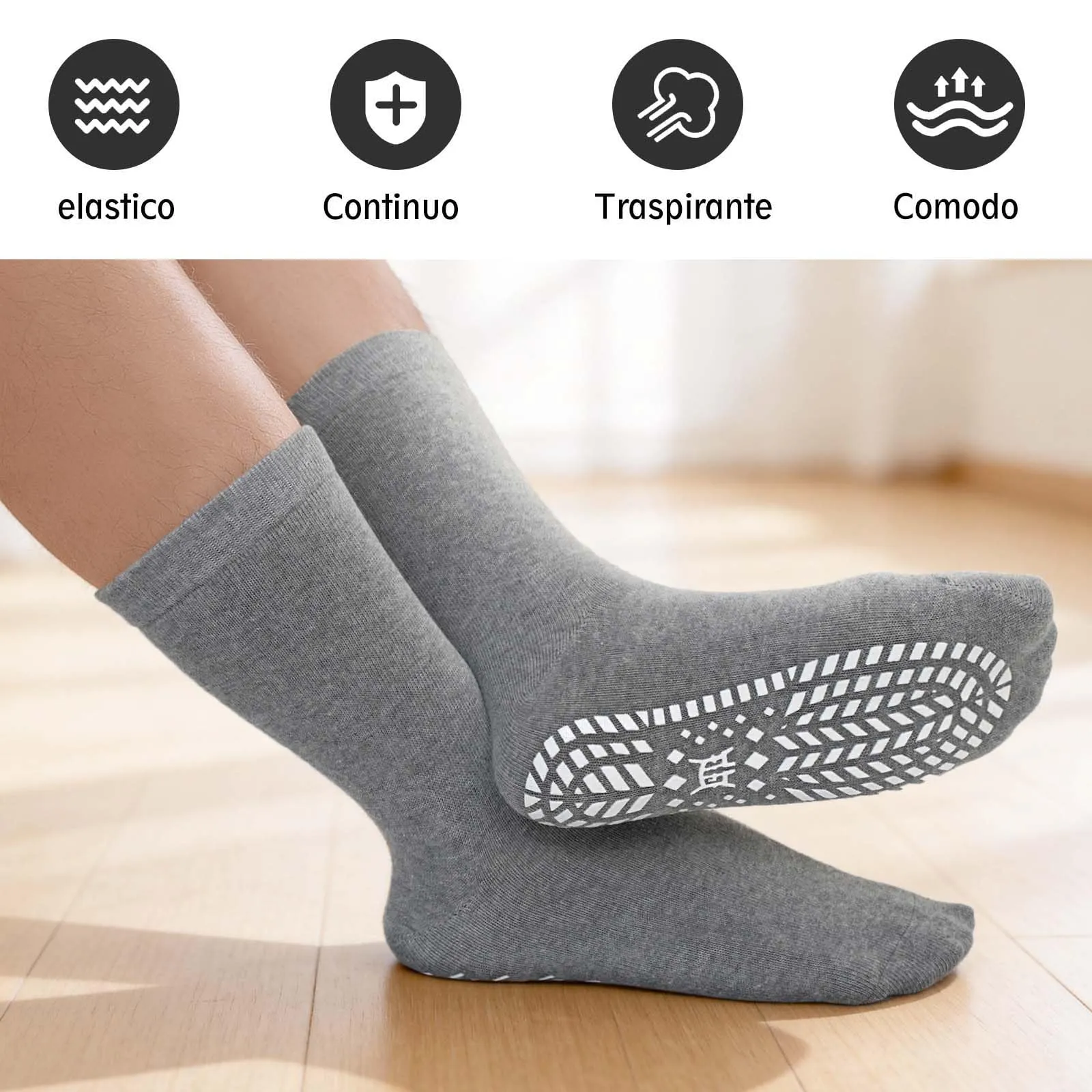 PUTUO Uomo Calze Antiscivolo in Cotone: Calzini Antiscivolo Sportivi Traspiranti con Grip in Gomma per Ciclismo Trekking Yoga e Pilates Multicolore 47-50 4 Paia - immagine 4