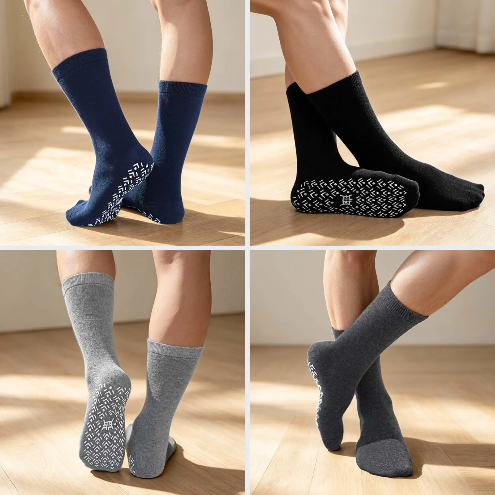 PUTUO Uomo Calze Antiscivolo in Cotone: Calzini Antiscivolo Sportivi Traspiranti con Grip in Gomma per Ciclismo Trekking Yoga e Pilates Multicolore 39-42 4 Paia - immagine 2
