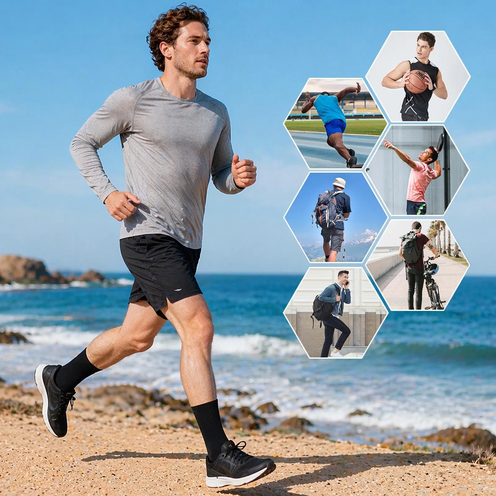 PUTUO Uomo Calze Antiscivolo in Cotone: Calzini Antiscivolo Sportivi Traspiranti con Grip in Gomma per Ciclismo Trekking Yoga e Pilates Nero 43-46 4 Paia - immagine 2