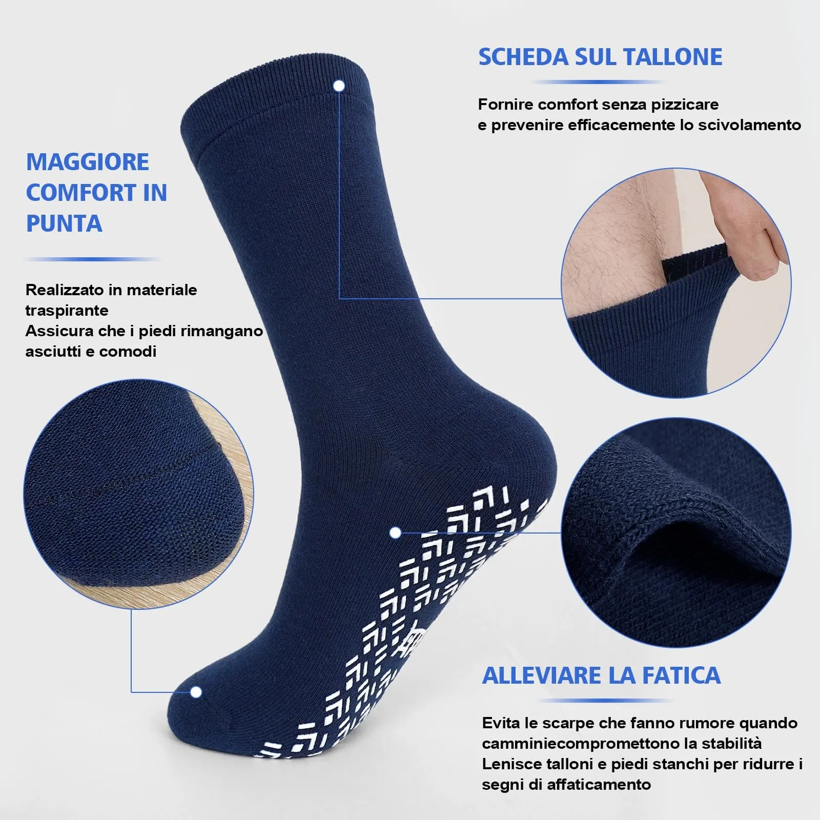 PUTUO Uomo Calze Antiscivolo in Cotone: Calzini Antiscivolo Sportivi Traspiranti con Grip in Gomma per Ciclismo Trekking Yoga e Pilates Nero 43-46 4 Paia - immagine 3