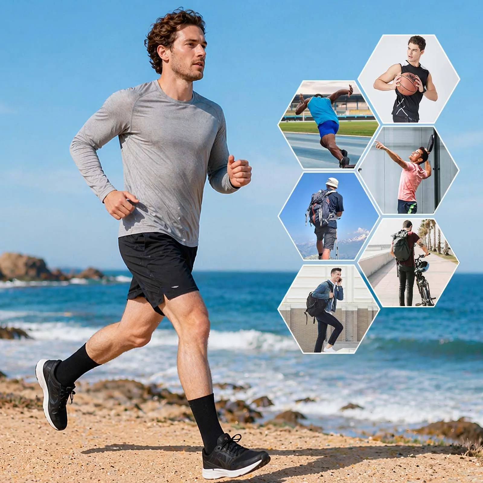 PUTUO Uomo Calze Antiscivolo in Cotone: Calzini Antiscivolo Sportivi Traspiranti con Grip in Gomma per Ciclismo Trekking Yoga e Pilates Nero 43-46 4 Paia - immagine 6