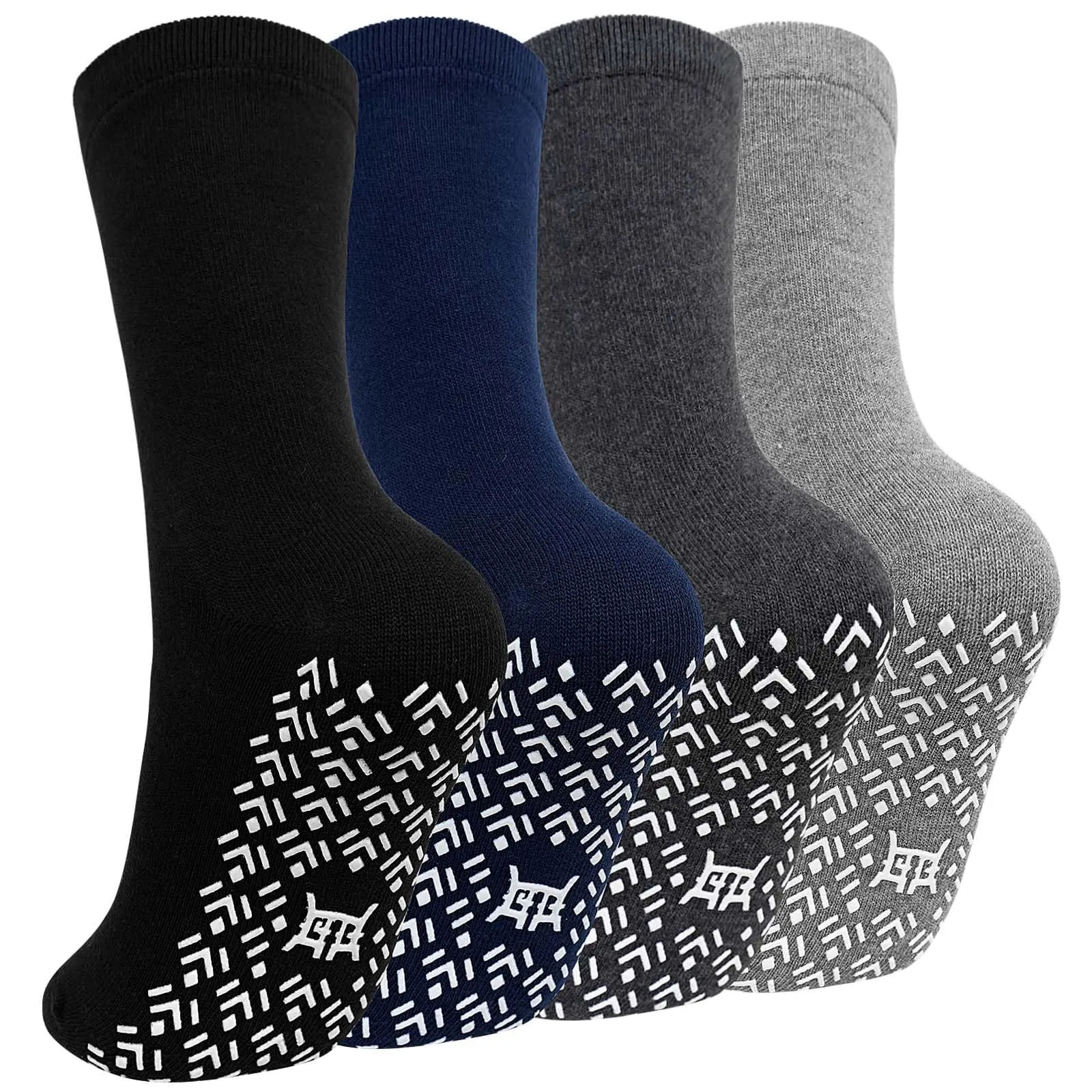 PUTUO Uomo Calze Antiscivolo in Cotone: Calzini Antiscivolo Sportivi Traspiranti con Grip in Gomma per Ciclismo Trekking Yoga e Pilates Multicolore 43-46 4 Paia - immagine 1