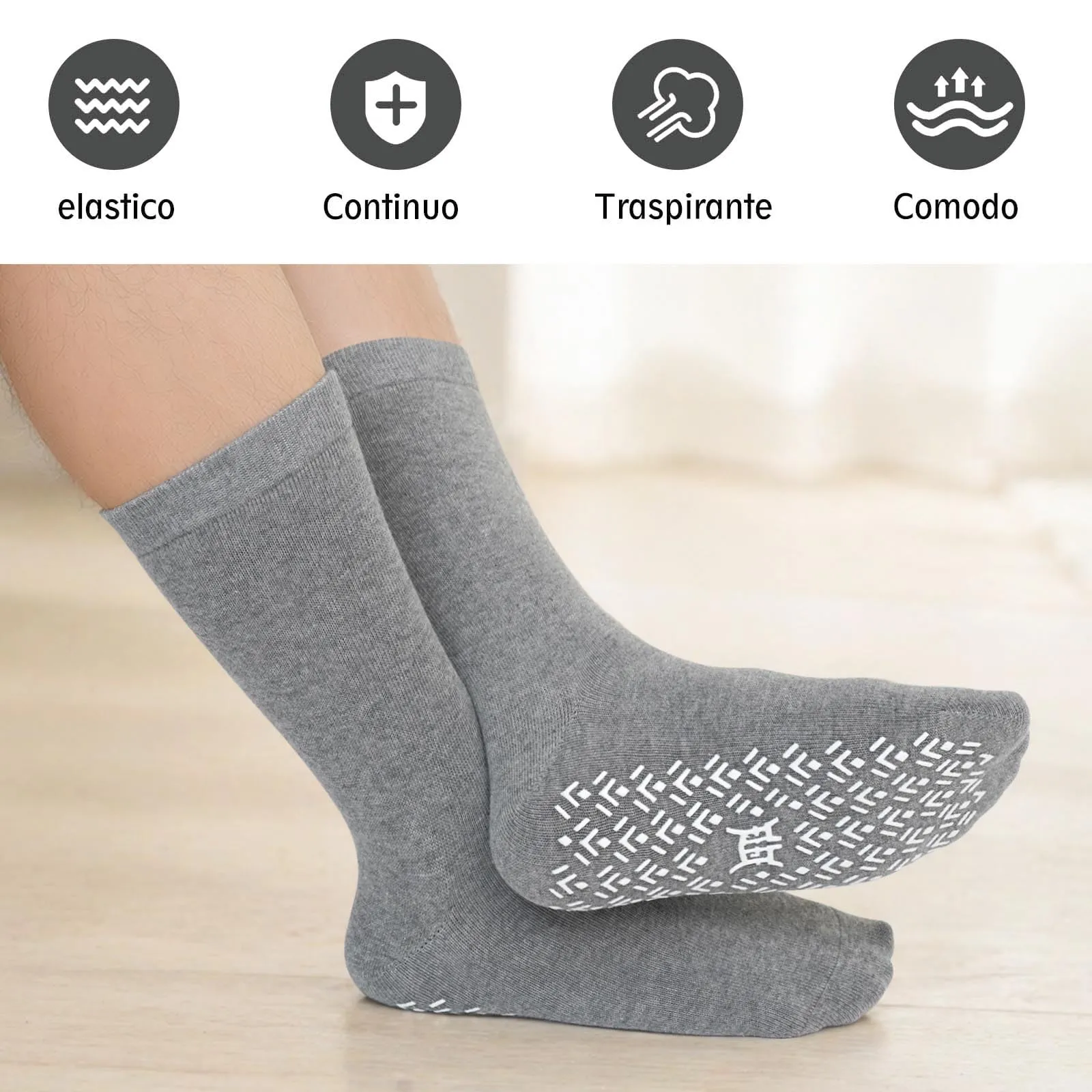 PUTUO Uomo Calze Antiscivolo in Cotone: Calzini Antiscivolo Sportivi Traspiranti con Grip in Gomma per Ciclismo Trekking Yoga e Pilates Multicolore 43-46 4 Paia - immagine 4