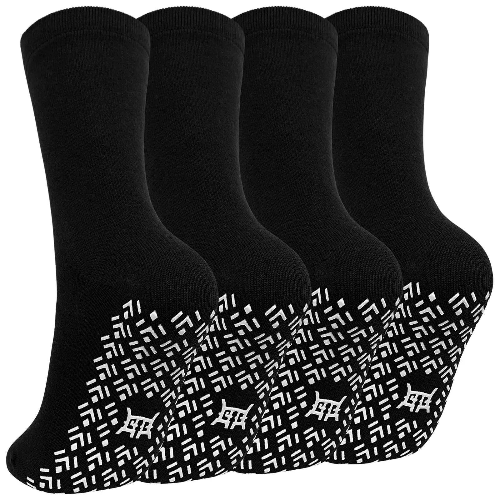 PUTUO Uomo Calze Antiscivolo in Cotone: Calzini Antiscivolo Sportivi Traspiranti con Grip in Gomma per Ciclismo Trekking Yoga e Pilates Nero 39-42 4 Paia - immagine 1