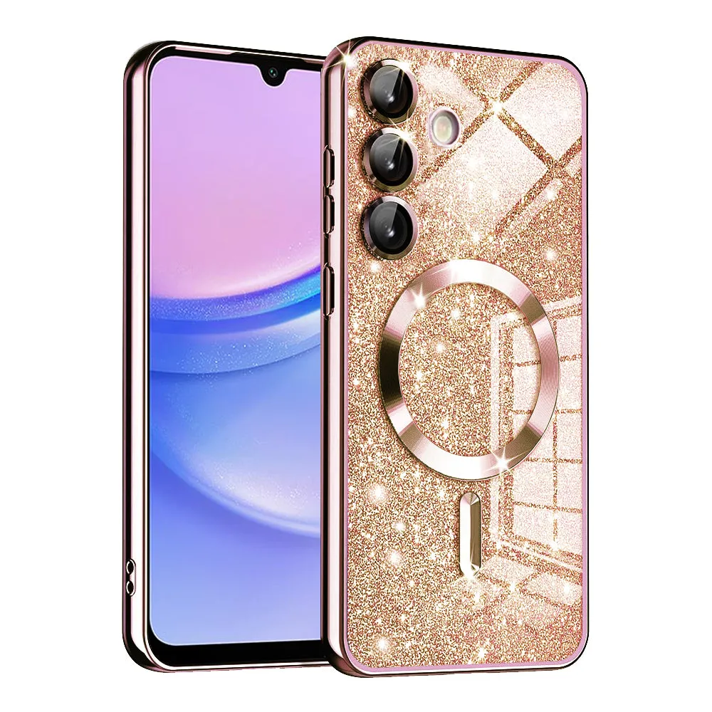 Custodia MagSafe per Samsung Galaxy A15 5G A156 / A15 A155, Techsuit, Luxury Glitter, Rosa Dorato - immagine 1