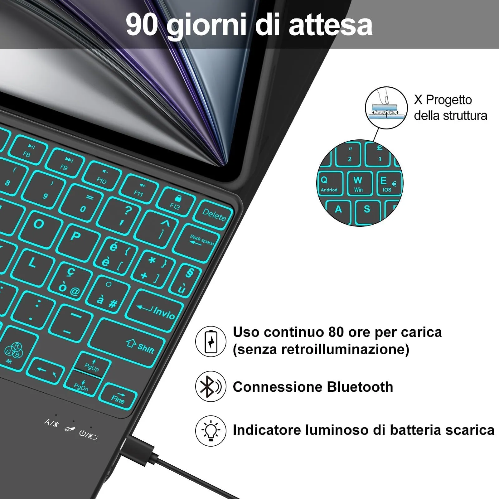 Cover Tastiera per iPad Air 11 M4 2026/M3 2025/M2 2024 11 Pollici - immagine 4