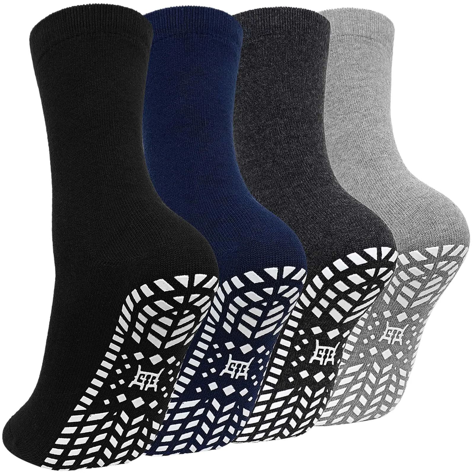 PUTUO Uomo Calze Antiscivolo in Cotone: Calzini Antiscivolo Sportivi Traspiranti con Grip in Gomma per Ciclismo Trekking Yoga e Pilates Multicolore 43-46 4 Paia - immagine 1