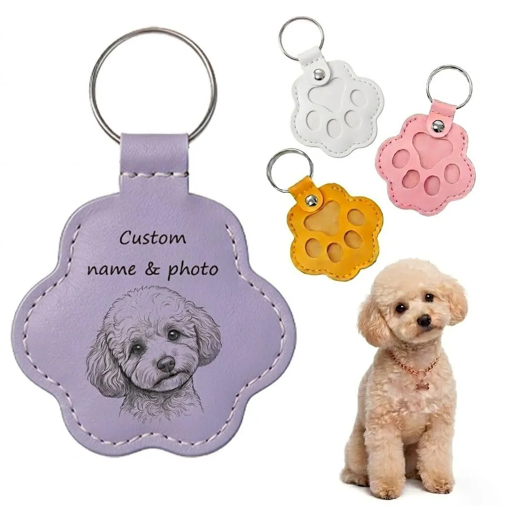 Umitive Regalo Commemorativo Personalizzato per Cani o Gatti, Portachiavi con Foto e Nome, Custode per Pelo, Accessorio in Pelle Inciso per la Perdita dell'Animale, Idea Regalo per Amanti - immagine 1