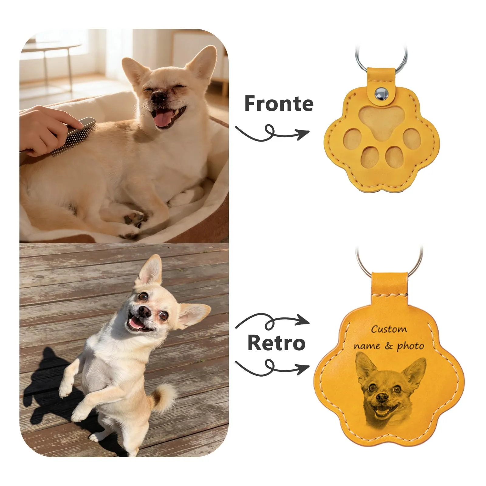 Umitive Regalo Commemorativo Personalizzato per Cani o Gatti, Portachiavi con Foto e Nome, Custode per Pelo, Accessorio in Pelle Inciso per la Perdita dell'Animale, Idea Regalo per Amanti - immagine 4