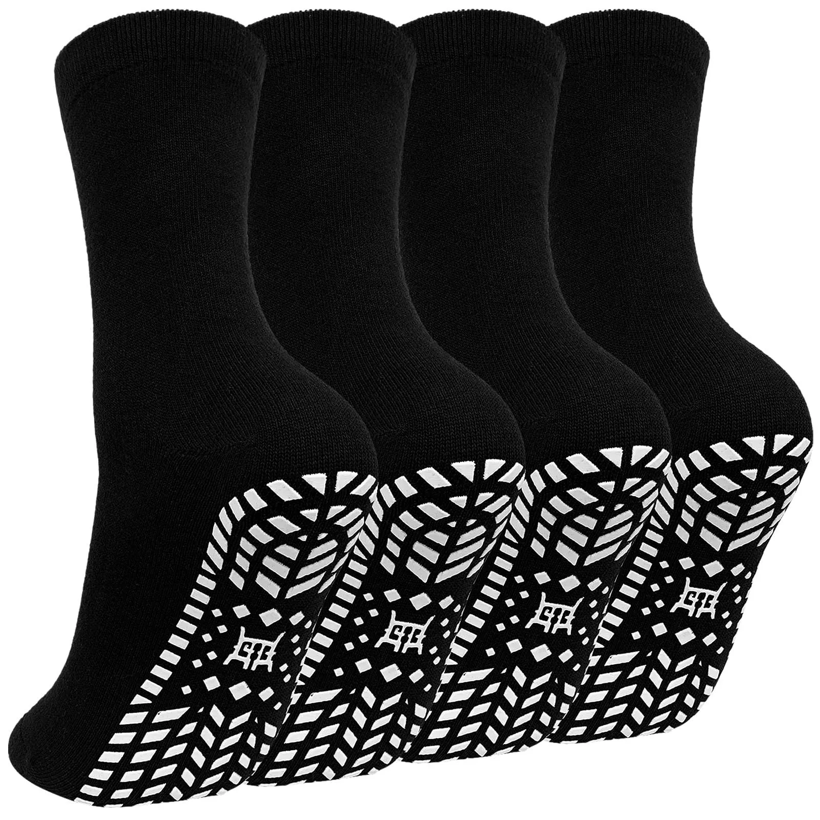 PUTUO Uomo Calze Antiscivolo in Cotone: Calzini Antiscivolo Sportivi Traspiranti con Grip in Gomma per Ciclismo Trekking Yoga e Pilates Nero 39-42 4 Paia - immagine 1