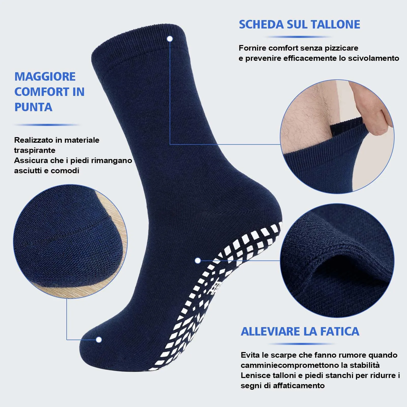 PUTUO Uomo Calze Antiscivolo in Cotone: Calzini Antiscivolo Sportivi Traspiranti con Grip in Gomma per Ciclismo Trekking Yoga e Pilates Nero 39-42 4 Paia - immagine 3
