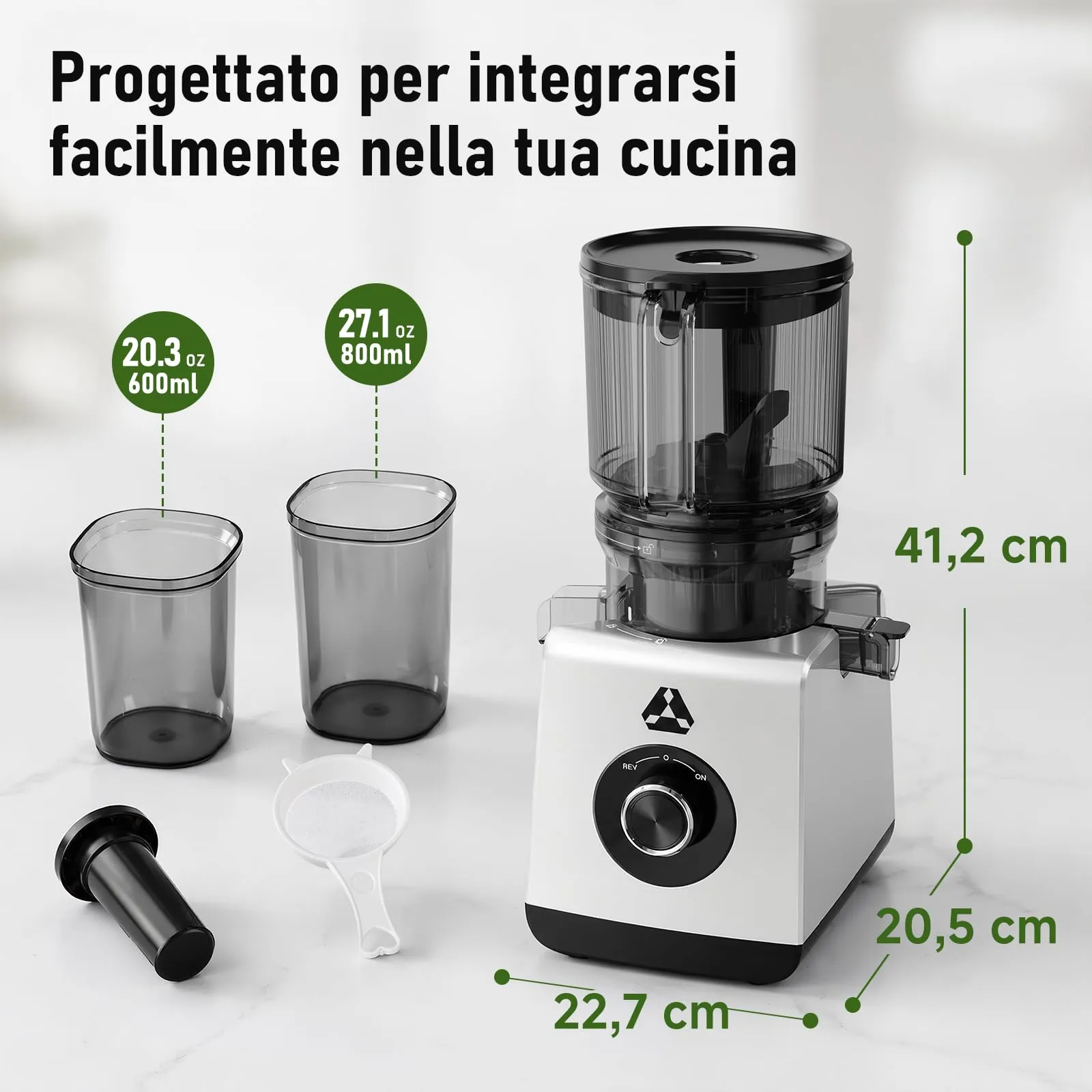 AAOBOSI Estrattore Frutta e Verdura 165MM, Slow Juicer con capacità di 2,5L - immagine 2