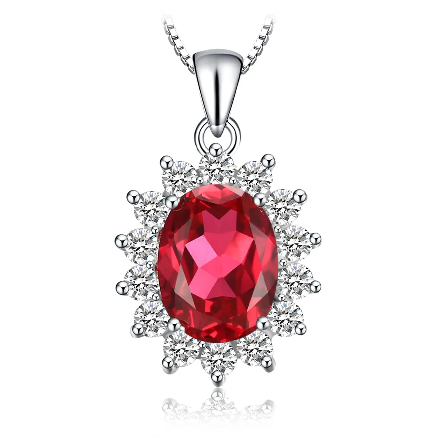 JewelryPalace 3.2ct Collana Donna Kate Middleton Argento 925 con Creato Rubino Rosso, Princess Diana William Collana Ciondolo Pietra Ovale con Catena 45cm, Collane Pendenti Set Gioielli Donna - immagine 1