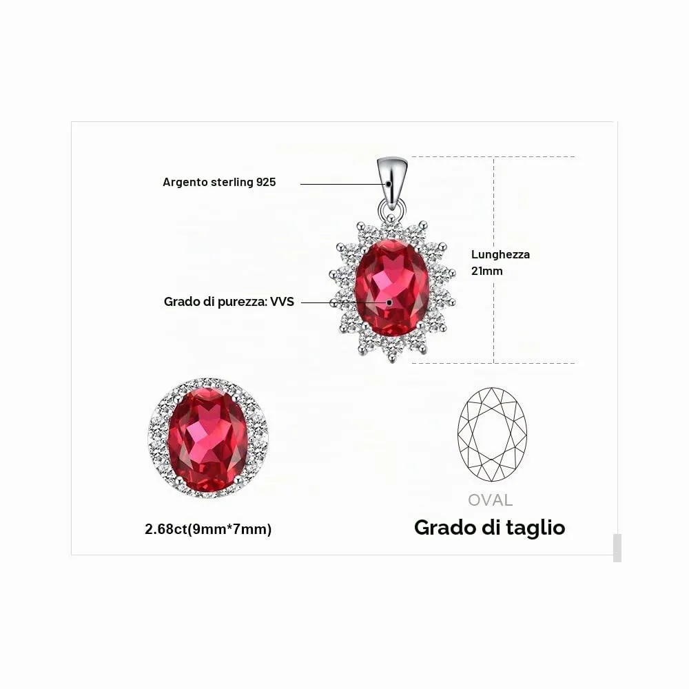JewelryPalace 3.2ct Collana Donna Kate Middleton Argento 925 con Creato Rubino Rosso, Princess Diana William Collana Ciondolo Pietra Ovale con Catena 45cm, Collane Pendenti Set Gioielli Donna - immagine 2