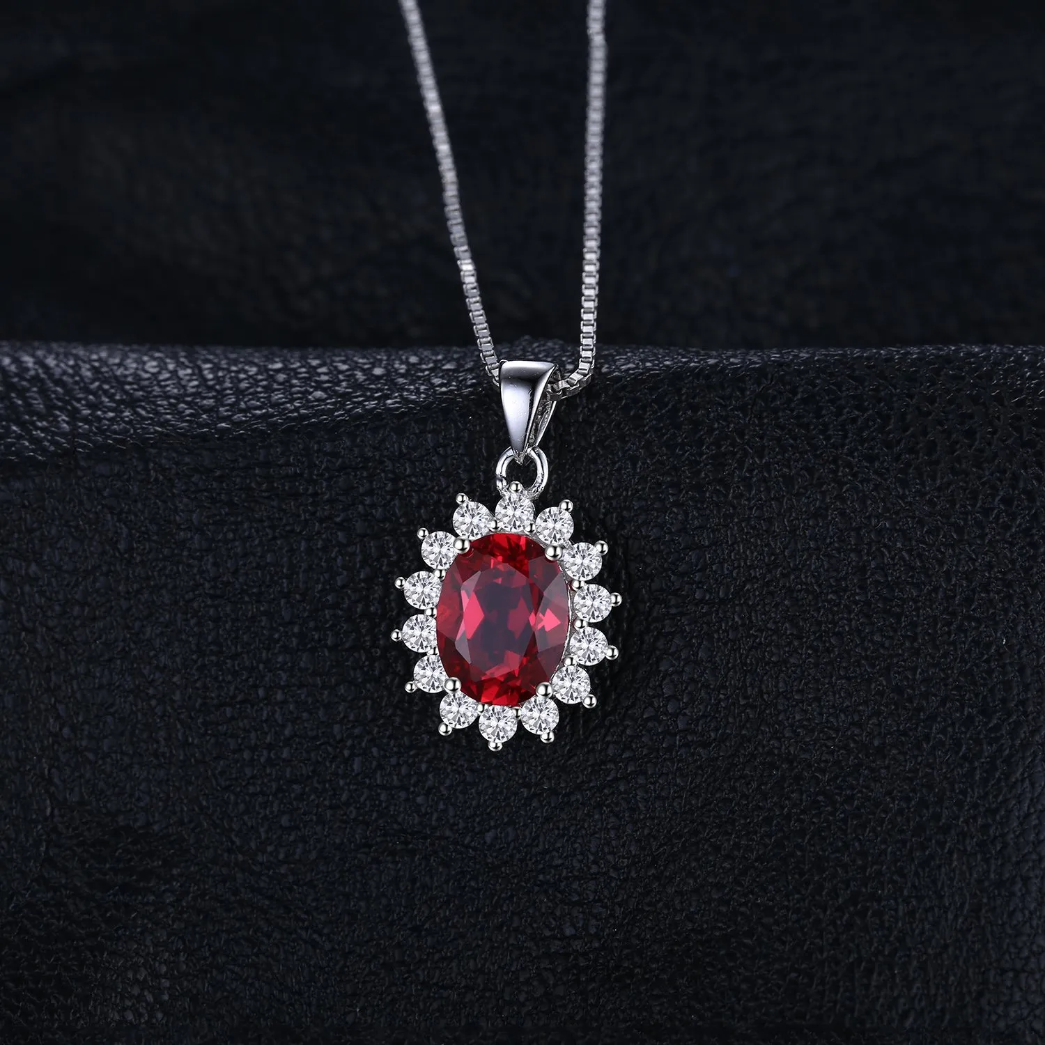 JewelryPalace 3.2ct Collana Donna Kate Middleton Argento 925 con Creato Rubino Rosso, Princess Diana William Collana Ciondolo Pietra Ovale con Catena 45cm, Collane Pendenti Set Gioielli Donna - immagine 3