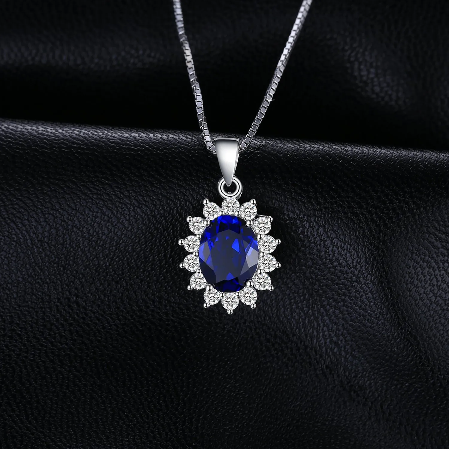 JewelryPalace Ovale 3.2ct Principessa Diana William Kate Middleton's Sintetico Blu Zaffiro Pendente 925 Sterling Argento Pendente Collana 45cm - immagine 3
