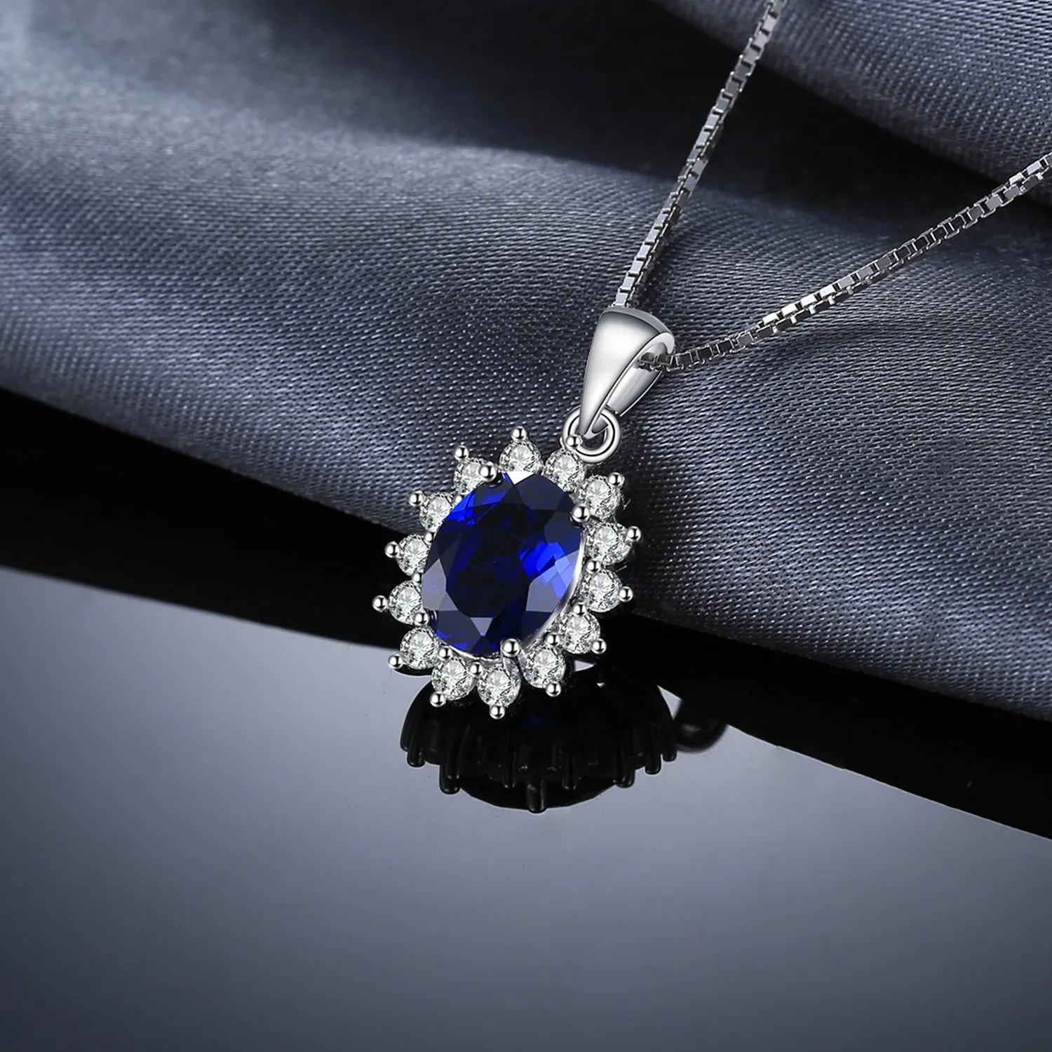JewelryPalace Ovale 3.2ct Principessa Diana William Kate Middleton's Sintetico Blu Zaffiro Pendente 925 Sterling Argento Pendente Collana 45cm - immagine 5