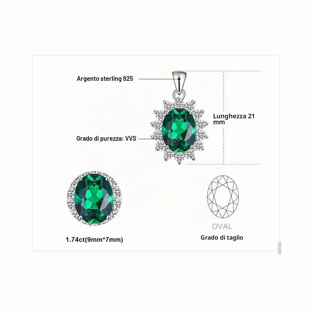 JewelryPalace Principessa Diana William Kate Middleton's 2.5ct Simulato Smeraldo Verde 925 Sterling Argento Pendente Collana 45cm - immagine 2