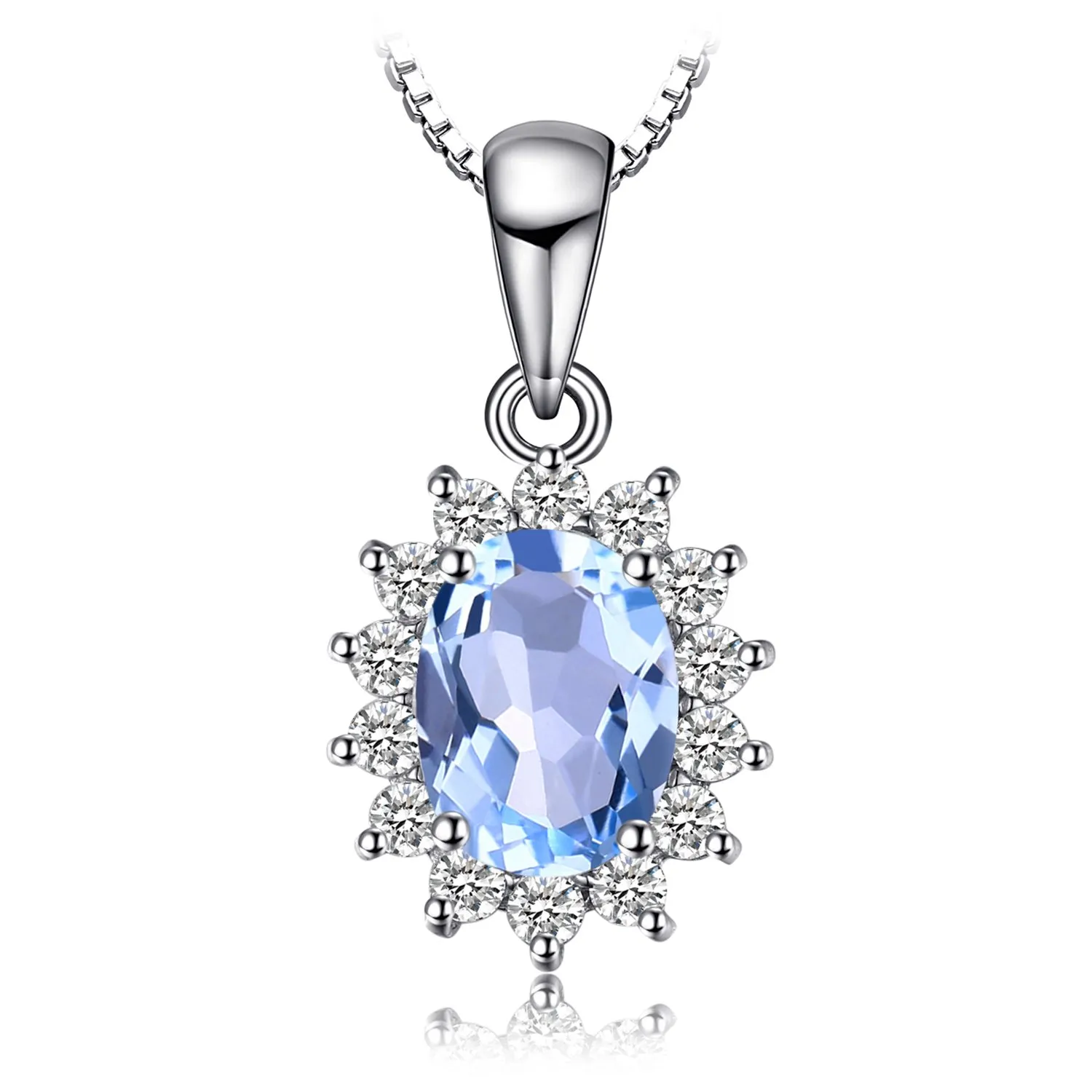 JewelryPalace 2.4ct Collana Donna Kate Middleton Argento 925 con Naturale Topazio Azzurro, Princess Diana William Collana Ciondolo Pietra Ovale con Catena 45cm, Collane Pendenti Set Gioielli Donna - immagine 1