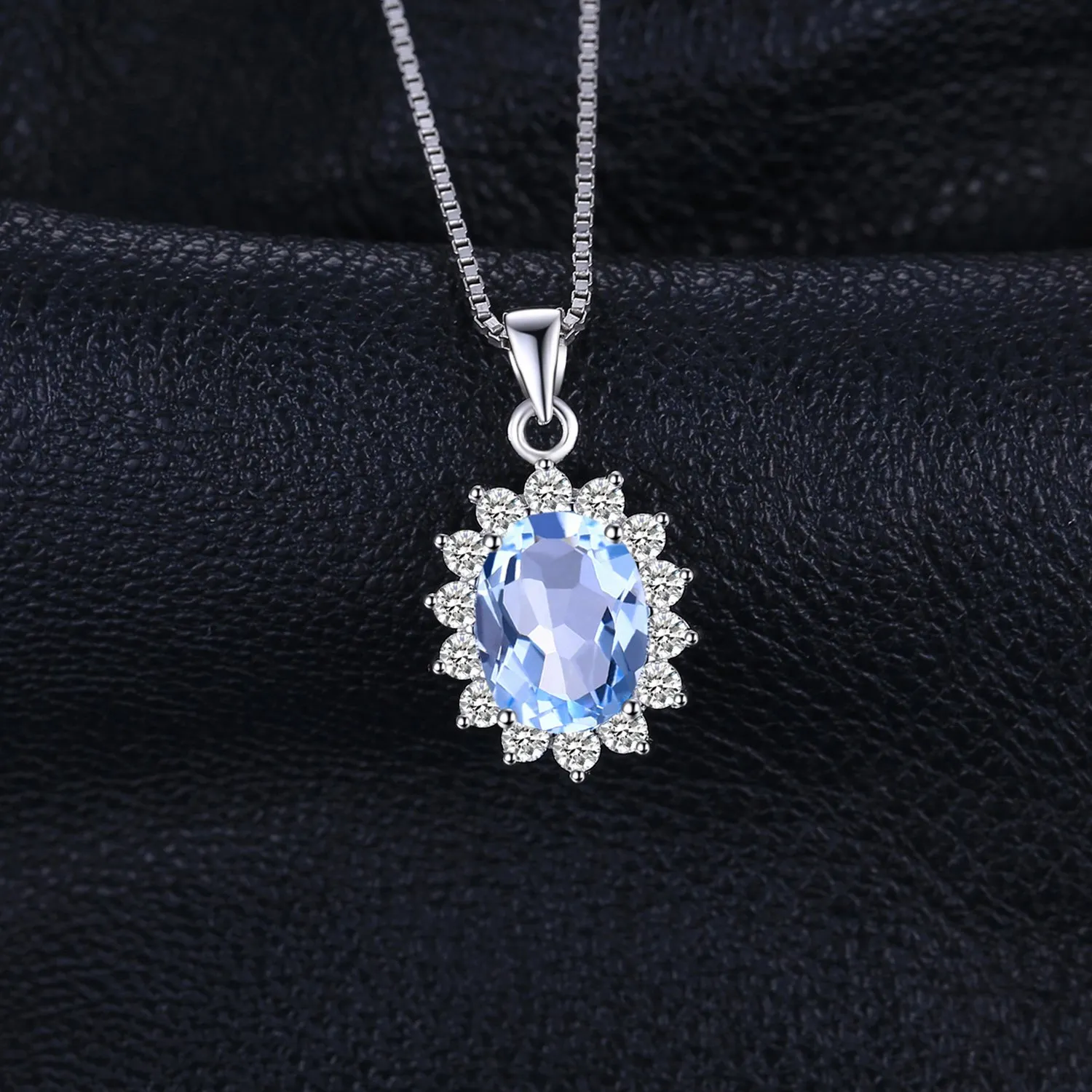 JewelryPalace 2.4ct Collana Donna Kate Middleton Argento 925 con Naturale Topazio Azzurro, Princess Diana William Collana Ciondolo Pietra Ovale con Catena 45cm, Collane Pendenti Set Gioielli Donna - immagine 3