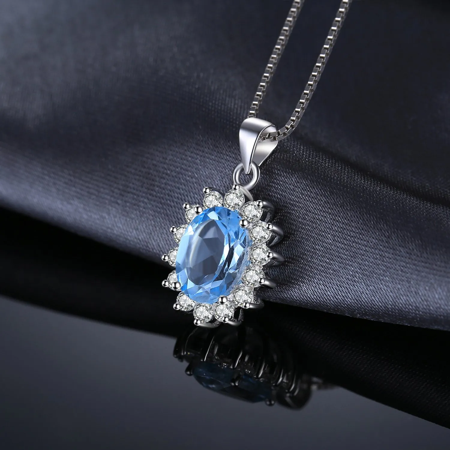JewelryPalace 2.4ct Collana Donna Kate Middleton Argento 925 con Naturale Topazio Azzurro, Princess Diana William Collana Ciondolo Pietra Ovale con Catena 45cm, Collane Pendenti Set Gioielli Donna - immagine 5