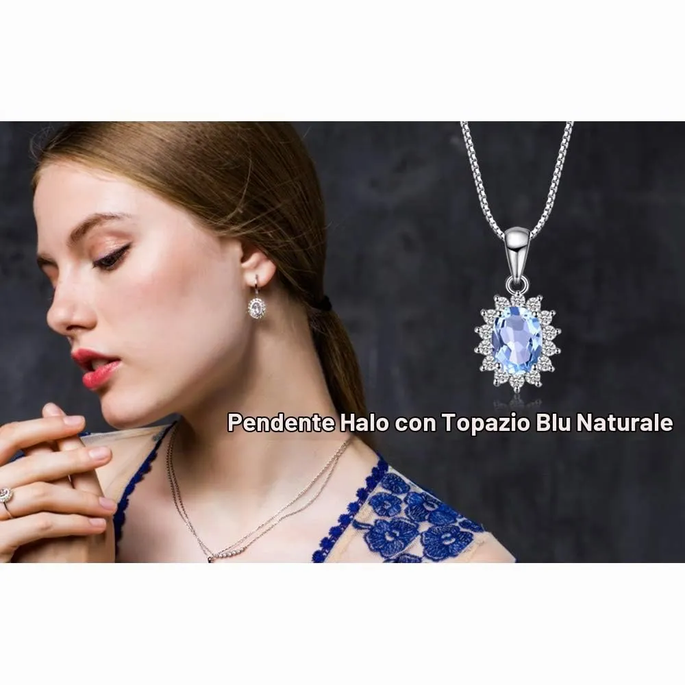 JewelryPalace 2.4ct Collana Donna Kate Middleton Argento 925 con Naturale Topazio Azzurro, Princess Diana William Collana Ciondolo Pietra Ovale con Catena 45cm, Collane Pendenti Set Gioielli Donna - immagine 6