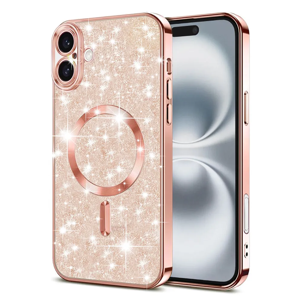 Custodia MagSafe per Apple iPhone 16, Techsuit, Luxury Glitter, Rosa Dorato - immagine 1